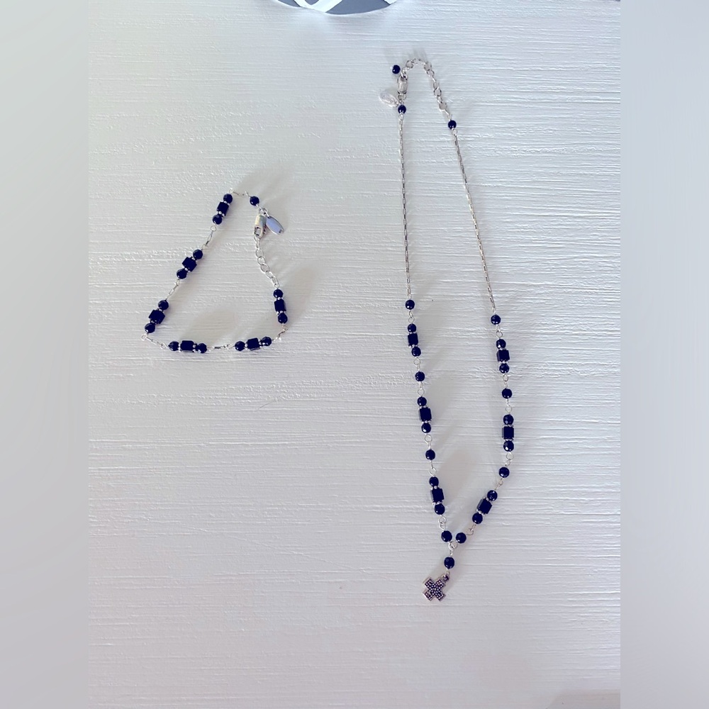 Alexa's Angels 925 Sterling Silver Onyx Cross Pendant Necklace and bracelet